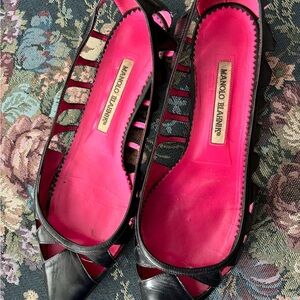 MANOLO BLAHNIK Black Leather Flats Size 39 US8